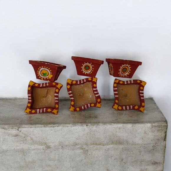 Handmade Earthen Clay Terracotta Decorative Set Tealight Candle 6Pcs - Picture 4 of 5